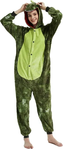 Vista 3 de CALANTA Mono de dinosaurio para adultos, disfraz de dragón T-Rex Animal para mujer, pijama de felpa de una pieza, cosplay, Halloween, Navidad