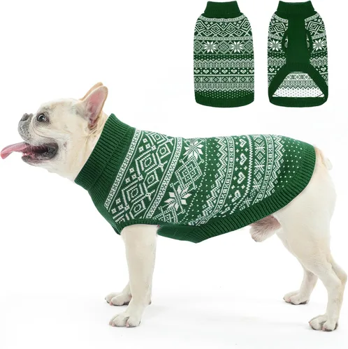 Vista 23 de HOMIMP Suéter de rombos para perros - Ropa cálida de invierno para cachorros, abrigo suave, suéter feo para perros pequeños, medianos y grandes, Azul