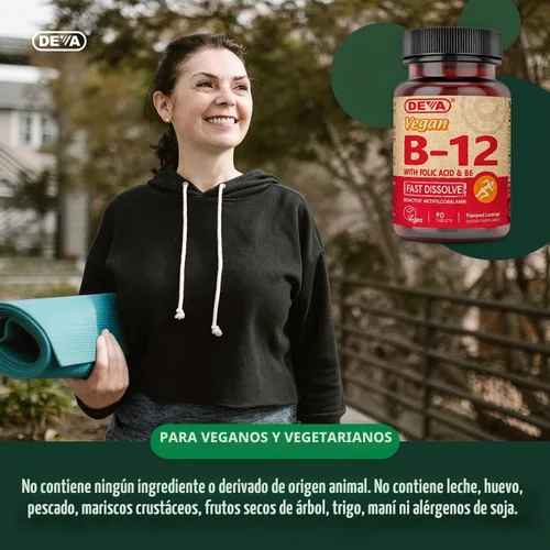 Vista 7 de DEVA Suplemento vegano de disolución rápida de vitamina B12, complejo una vez al día con 1000 Mcg de metilcobalamina B12, ácido fólico, B6 - Sabor a