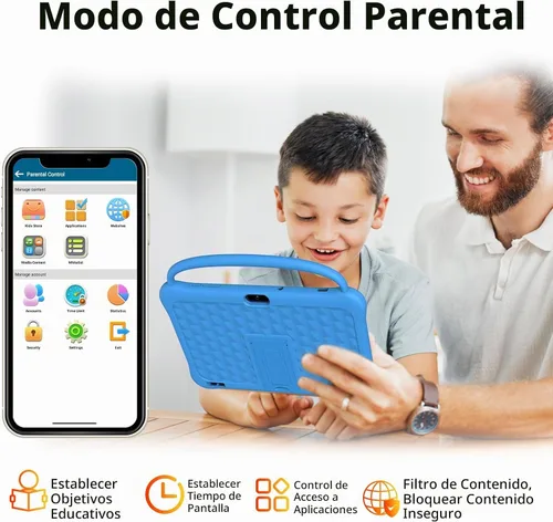 Vista 2 de Tableta Android de 10 pulgadas para niños,64GB 1TB Expand,Control parental Azul