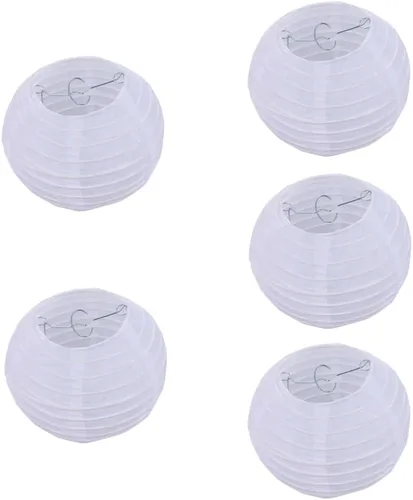 Vista 2 de 5 linternas de papel blanco decorativas redondas colgantes para decoración de bodas, cumpleaños, festivales, decoración del hogar (6 pulgadas)