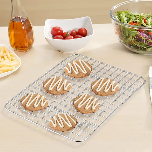 Vista 4 de TeamFar Juego de 2 mini rejillas de enfriamiento, acero inoxidable 8.75'' x 6.25'' rejilla de parrilla para horno tostador para hornear, asar, asar