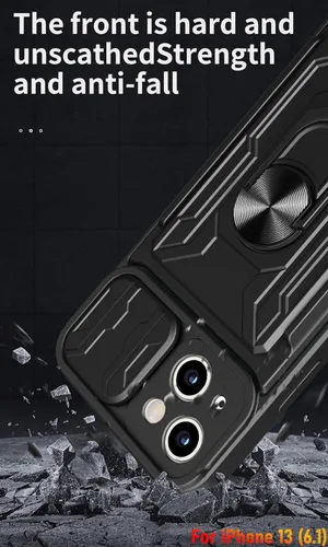 Vista 7 de Funda tipo cartera para iPhone 13, ranura para tarjeta de crédito, diseño portátil, resistente de doble capa acolchada de goma protectora