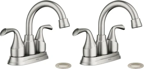 Vista 9 de Moen Idora – Grifo de lavabo de baño con dos asas, centrado, de níquel cepillado resistente a las manchas, con montaje de desagüe, 84115SRN