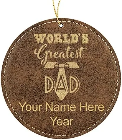 Vista 5 de LaserGram Personalized Christmas Ornament, World's Greatest Dad, Faux Leather, Custom Laser Engraved Gift Idea (Round Shape, Black with Gold)