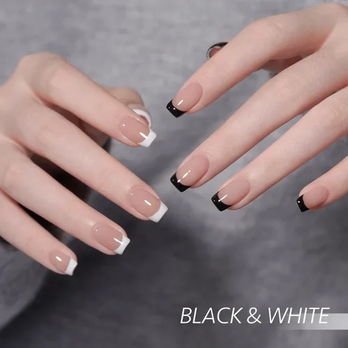 Vista 2 de GAOY - Esmalte de uñas de gel en blanco y negro, 2 piezas de 0.3 fl oz, diseño de pintura de uñas de colores clásicos con pincel fino, curado