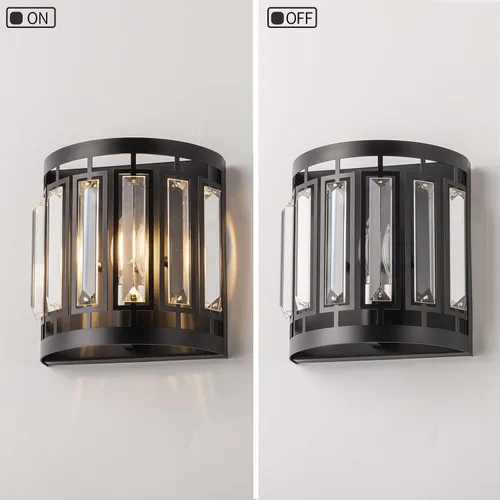 Vista 5 de Moderno aplique de pared de cristal 1xE26, lámpara de pared negra K9, lámpara de pared de cristal para pasillo, puerta, dormitorio, sala de estar
