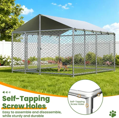 Vista 8 de Perrera resistente para perros de 7.8 x 7.8 pies con techo impermeable y resistente a los rayos UV, mecanismo de bloqueo seguro, caja de metal