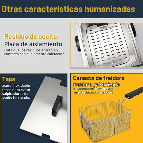Vista 6 de Festa Essential Freidora eléctrica de 13.6 cuartos de galón con cesta y tapa de freír de 6 L (6.5 cuartos de galón), encimera comercial de acero