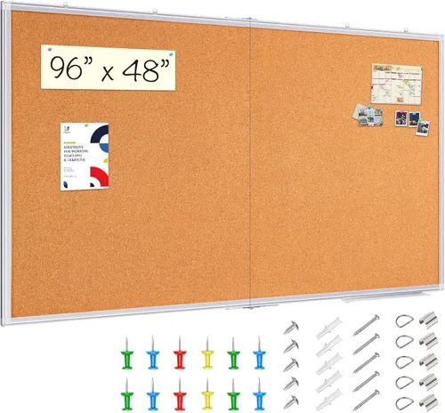 Vista 10 de Maxtek - Tablón de anuncios grande de corcho para pared con marco de aluminio de 48 x 36 pulgadas 4'X 3' Corkboard Foldable Wall Mount Design, Pin