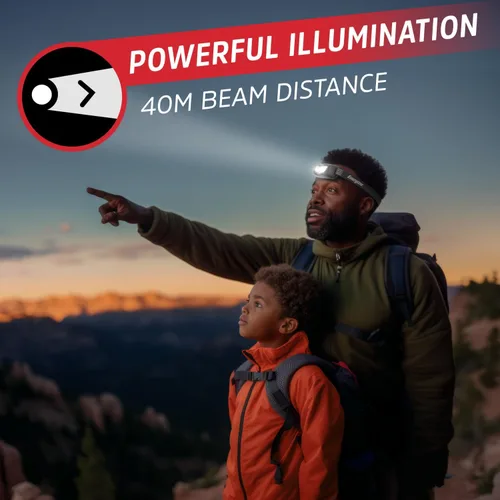 Vista 7 de Energizer Universal+ - Linterna frontal LED (paquete de 2), lámpara de cabeza brillante para exteriores, luz de campamento y emergencia, IPX4 Negro