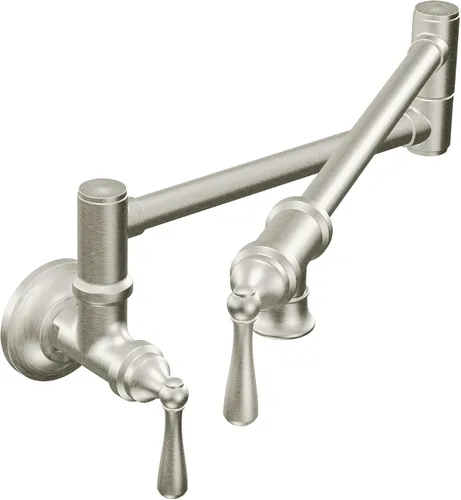 Vista 18 de Moen Grifo de cocina de doble junta montada en pared con brazo oscilante plegable de oro cepillado, S664BG
