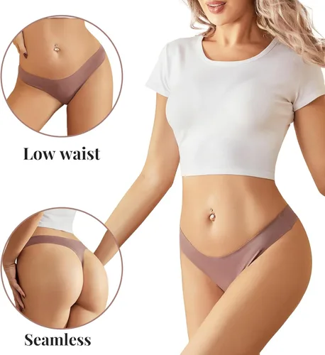 Vista 3 de Svmer Tangas invisibles sin costuras para mujer, ropa interior de tiro bajo, paquete de bragas sexis