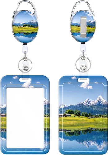 Vista 10 de Portacarnet Retráctil, Patrón de Estampado Lindo con Clip para Cinturón, Carrete de Insignia con Llavero, Protector de Tarjeta de Identificación