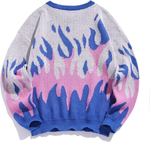 Vista 68 de ZAFUL Y2K - Suéter casual con estampado de llama estética para hombre, suéter de punto holgado, manga larga, cuello redondo