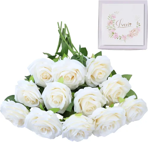 Vista 25 de LVEFIT 12 rosas artificiales de seda con tallo largo para bodas, despedidas de soltera, fiestas, decoración del hogar Blush