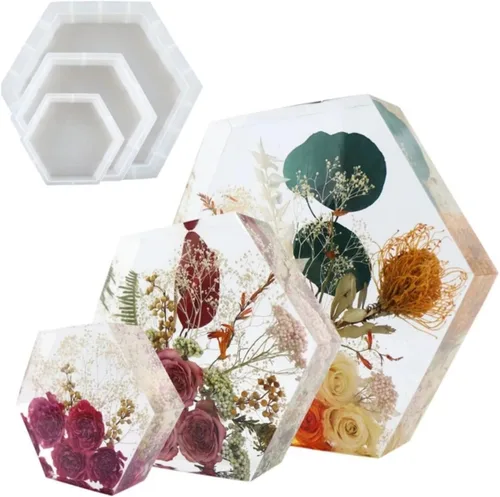 Vista 5 de Moldes hexagonales de resina epoxi de 7 pulgadas de profundidad para preservación de flores, arte de resina, fundición, boda, San Valentín