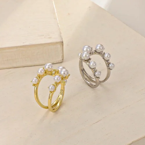 Vista 6 de Anillos de perlas vintage Anillos de perlas ajustables abiertos de dedo completo para mujer