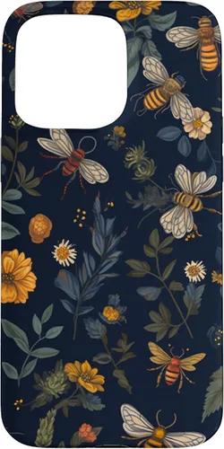 Vista 31 de Bees and Wildflowers on Dark Blue Funda para iPhone 17