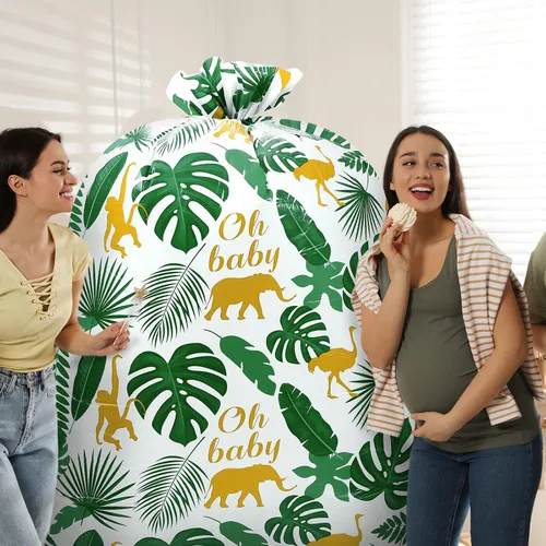 Vista 3 de Teling 2 bolsas de regalo extra grandes de 80 x 60 pulgadas para baby shower, selva, safari, animales, bolsas de regalo de plástico para regalos