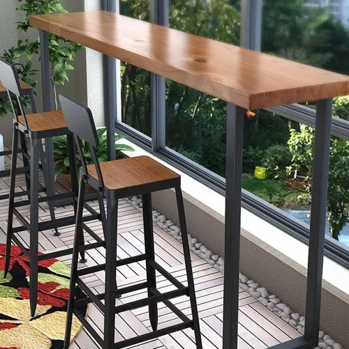 Vista 4 de Mesa de bar, estrecha y larga de madera, mesa rectangular para cocina, comedor, mesa de café, reposapiés, mesa de altura para espacio estrecho, sala