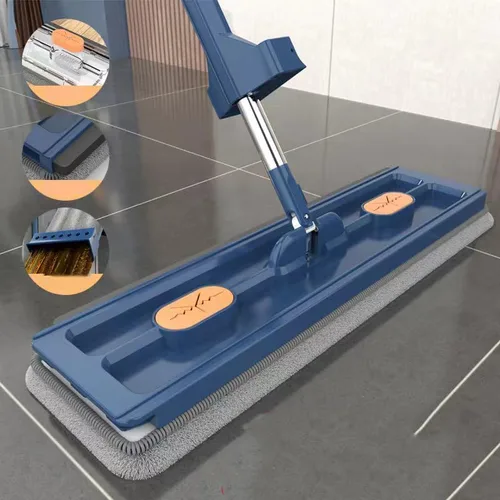 Vista 9 de Trapeador plano grande, mopa de microfibra, fregona plana grande para uso húmedo y seco, trapeador de polvo giratorio de 360 grados con raspador