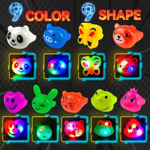 Vista 2 de Wakestar - Paquete de 24 Anillos LED Luminosos con Textura Rugosa, Regalos de Fiesta para Niños, Premios en Caja, Juguetes para Cumpleaños