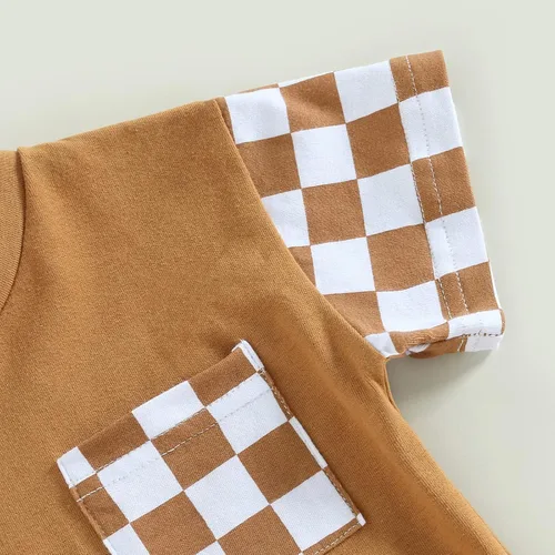 Vista 2 de Sejardin Traje de verano para bebé niño pequeño, camiseta de manga corta a cuadros y pantalones cortos, ropa para niños pequeños
