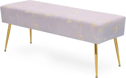 Vista 12 de Magshion Banco otomano de terciopelo de 45 pulgadas de longitud con patas de metal, banco de cama auxiliar con patas de metal dorado, banco tapizado