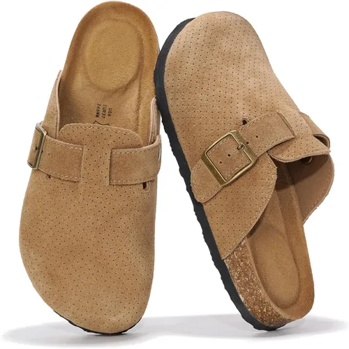 Vista 6 de Project Cloud Benton - Zuecos con plantilla de cuero genuino para mujer, pantuflas de espuma viscoelástica con soporte de arco, sandalias de moda