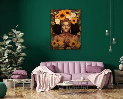 Vista 187 de Arte de pared afroamericano, decoración de rey y reina bailarín negro para sala de estar, arte de pareja de amor negro para dormitorio, lienzo