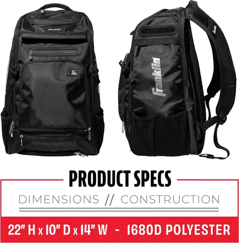 Vista 2 de Franklin Sports Mochilas para béisbol y sóftbol + MLB + USA Softball - Bolsas de equipo para béisbol + sóftbol rápido - Mochilas para bates
