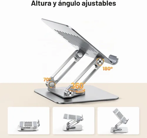 Vista 4 de UGREEN - Soporte para tablet para escritorio con base giratoria de 360°, soporte de aluminio de doble varilla ajustable, accesorios para el hogar