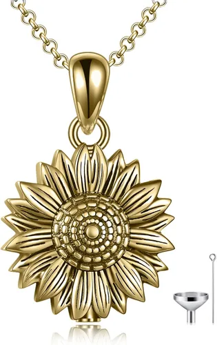 Vista 20 de Collar de urna de girasol de plata de ley para cenizas, joyería de cremación de flores rosas para cenizas