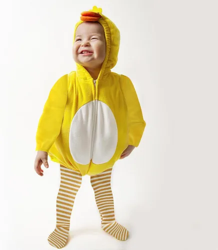 Vista 2 de FOUTTUE Disfraz de pollo para bebé, disfraz de animal de pollo, mameluco de vellón, conjunto de gorro