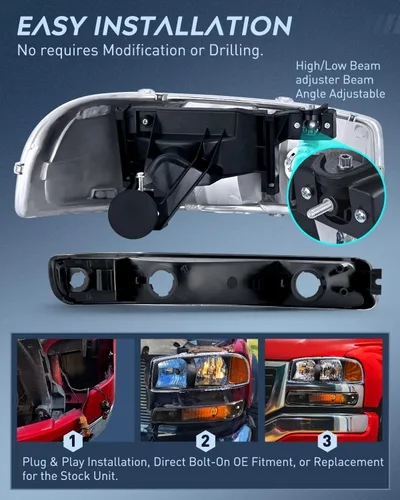 Vista 3 de Nilight Conjunto de faros delanteros compatible con GMC Sierra Yukon 1999, 2000, 2001, 2002, 2003, 2004, 2005, 2006, GMC Sierra Yukon, lente