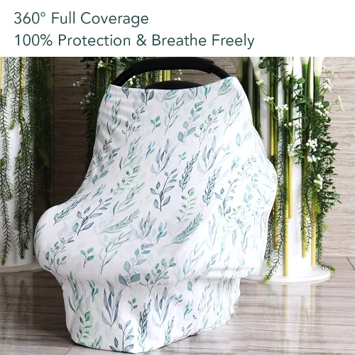 Vista 5 de DILIMI Funda de asiento de automóvil para bebé, diseño de hoja verde, suave, transpirable, para asiento de automóvil, cubierta multifuncional