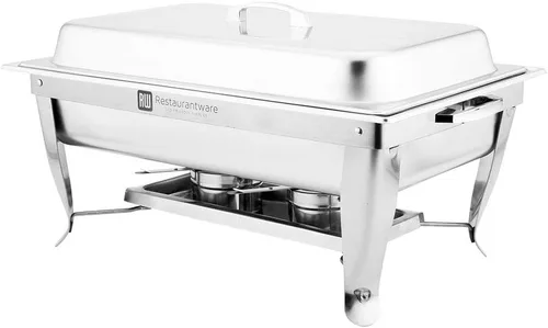 Vista 2 de Restaurantware Met Lux - Plato de 9 cuartos de galón, 1 bandeja de inducción lista para servir – Marco rectangular plegable de acero inoxidable