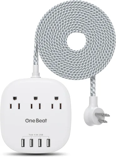 Vista 9 de Cruise Essentials 2025, regleta de viaje One Beat con 3 tomas, 4 puertos USB 3.1A, cables de extensión de enchufe plano de 3 pies, estación de carga