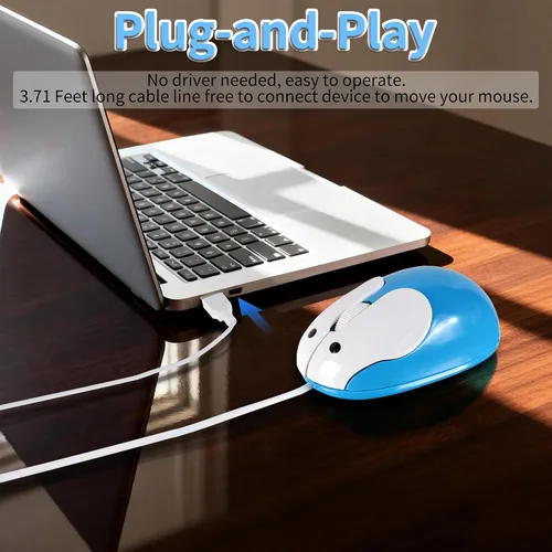 Vista 3 de Ratón con cable USB con cable USB con forma de conejo de dibujos animados con cable de 4.59 pies, 3 botones, portátil, pequeño, kawaii, conejito
