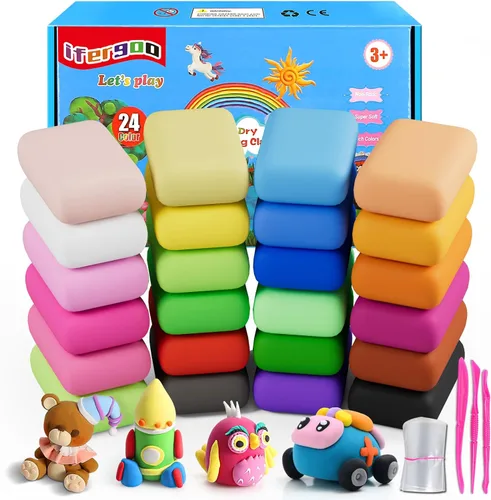 Vista 14 de ifergoo Arcilla seca al aire para niños - Kit de arcilla mágica de moldeo de 102 colores, seguro y no tóxico, juguetes de arte y manualidades