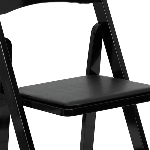 Vista 9 de EMMA + OLIVER Paquete de 2 sillas plegables de madera negra con asiento acolchado de vinilo Negro