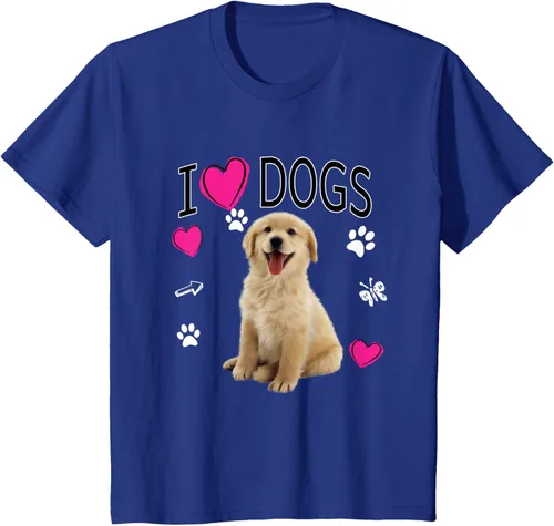 Vista 38 de Camiseta I Love Dogs - Camiseta Golden Labrador retriever, Azul Negro
