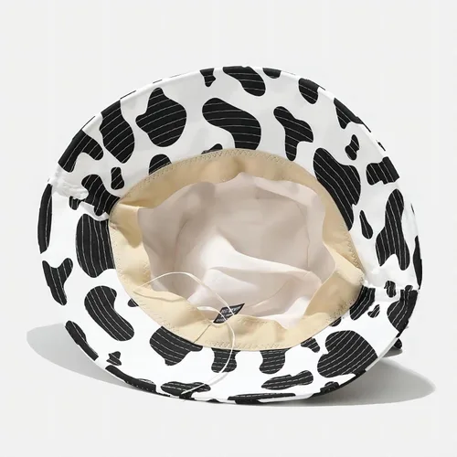 Vista 5 de Sombrero de pescador con estampado de vaca con orejas de cuerno lindas con estampado de vaca, sombrero de sol de playa de verano, sombrero