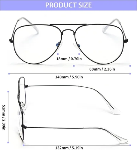 Vista 7 de Dollger Gafas de lente transparente Aviator sin receta para mujeres y hombres 3025 negro