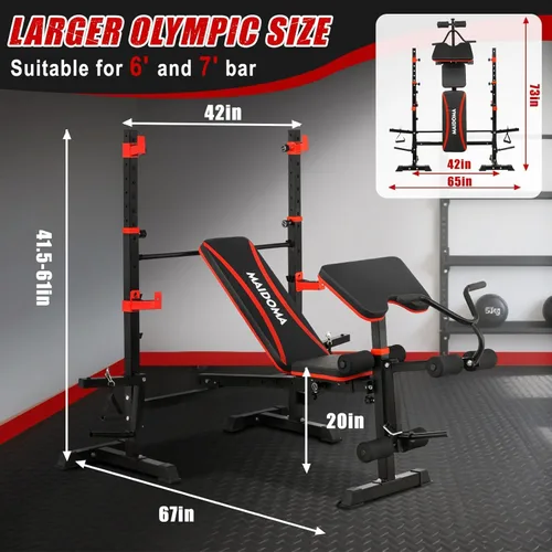 Vista 6 de MAIDOMA Foldable 1500LBS Capacity 8 IN 1 Weight Bench Set with Leg Extension/Squat Rack/Preacher Curl, Adjustable Bench Press for Home Gym Full Body