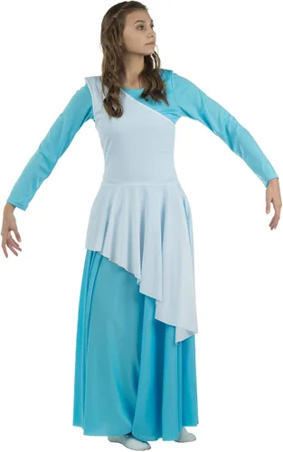 Vista 23 de Danzcue - Túnica de baile de alabanza asimétrica para mujer, (el vestido blanco no está incluido)