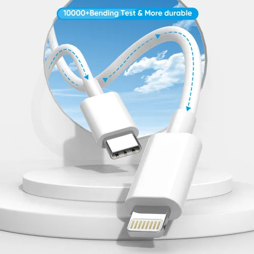 Vista 6 de Cable de carga rápida para iPhone [certificado MFi de Apple], paquete de 3 cables de carga de teléfono de 20 W, bloque de cargador USB C