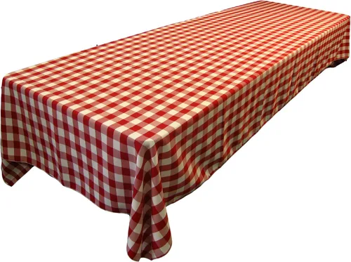 Vista 52 de LA Linen Mantel rectangular de poliéster Gingham a cuadros 60 por 84 pulgadas, blanco y verde oscuro