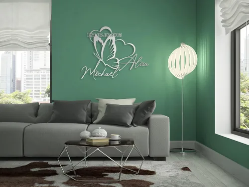Vista 2 de Mariposa y corazones, arte de pared de metal personalizado, decoración moderna del hogar, decoración de pared de metal, regalo de inauguración